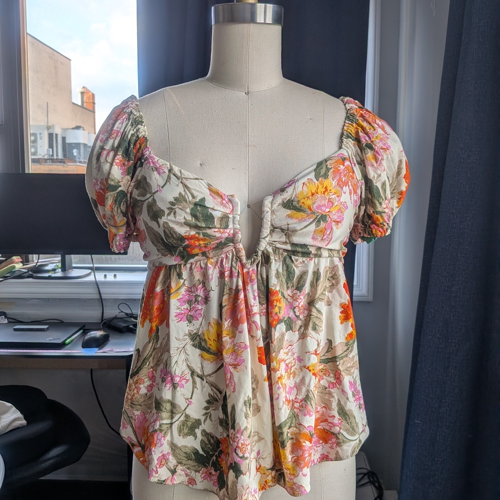 Urban Outfitters Floral Crop Top - Pink, Orange, Green